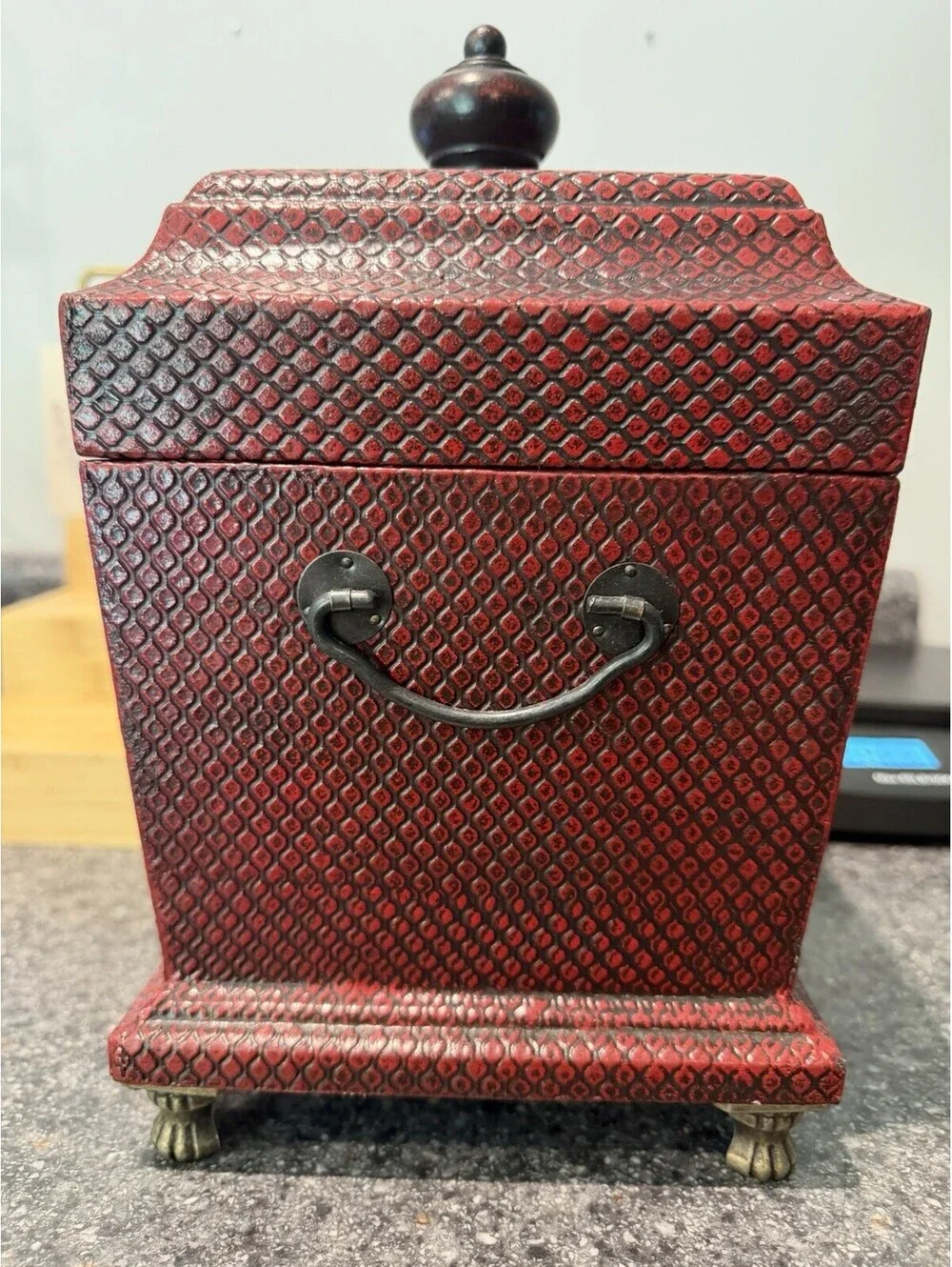 Home Interiors Red Quartz Clock Storage Box  Compartment Trinket Chest